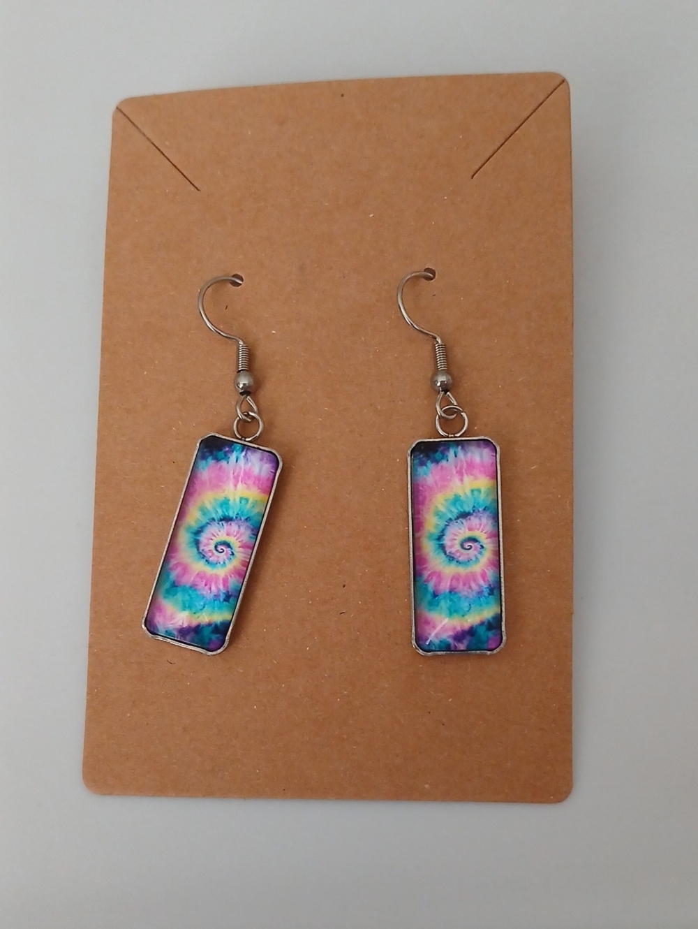 Tie-Dye Spiral Rectangular Dangle Earrings